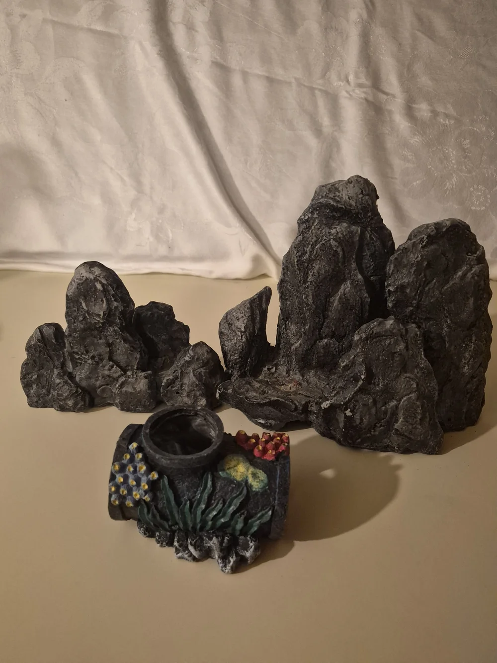 Decorative Black Rock and Coral Aquarium Ornament Set